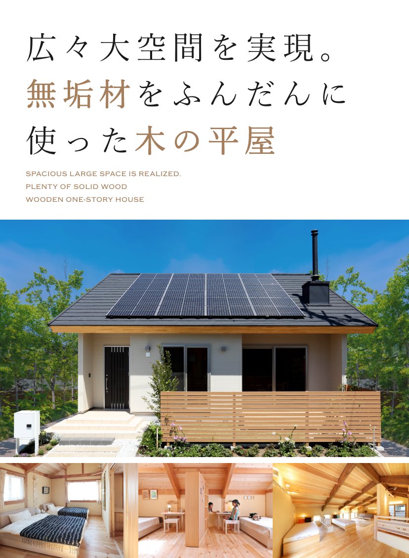 広々大空間を実現。無垢材をふんだんに使った木の平屋